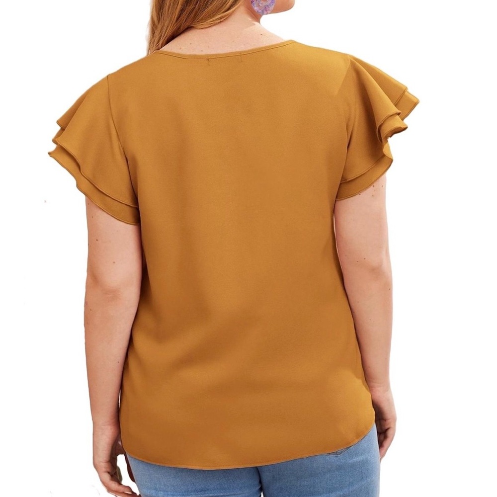 Shein Mustard Ruffle Sleeve Blouse - Picture 2 of 7